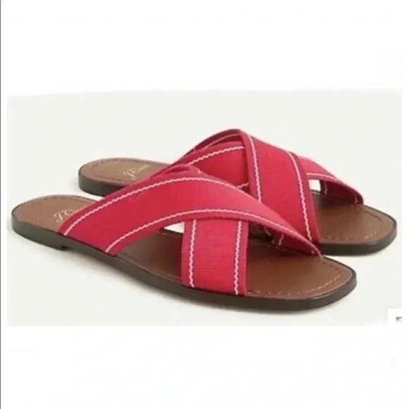 J. Crew Flat Leather Sandals Crossed Woven Straps size 7.5 - Picture 1 of 6
